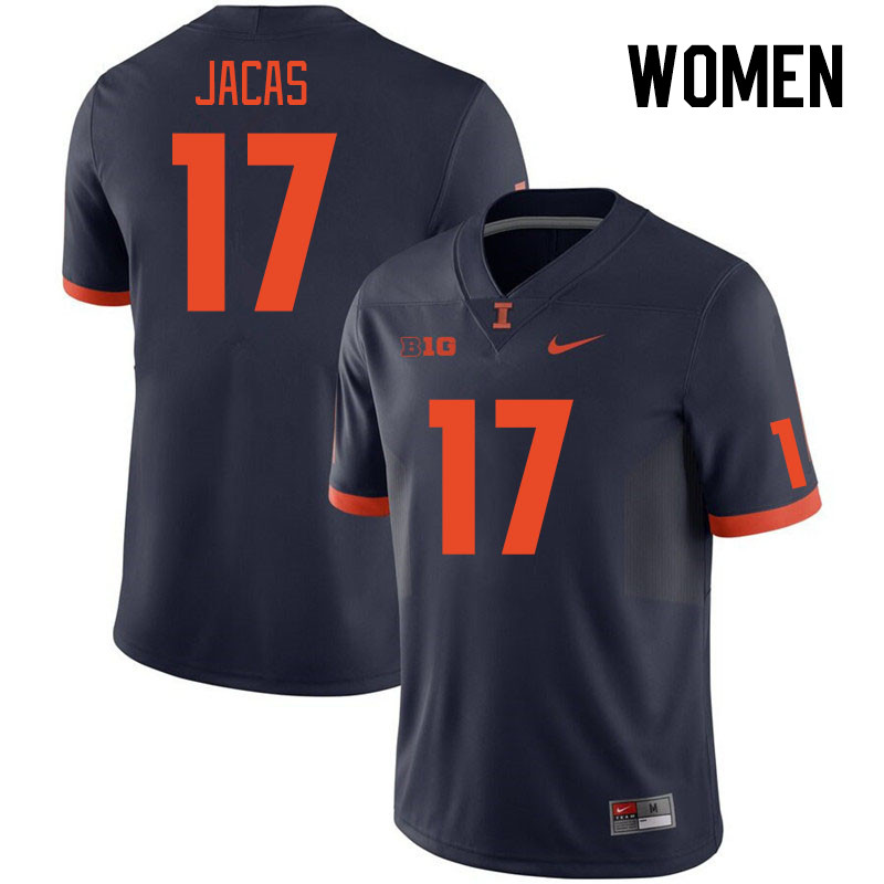 Women #17 Gabe Jacas Illinois Fighting Illini College Football Jerseys Stitched Sale-Navy